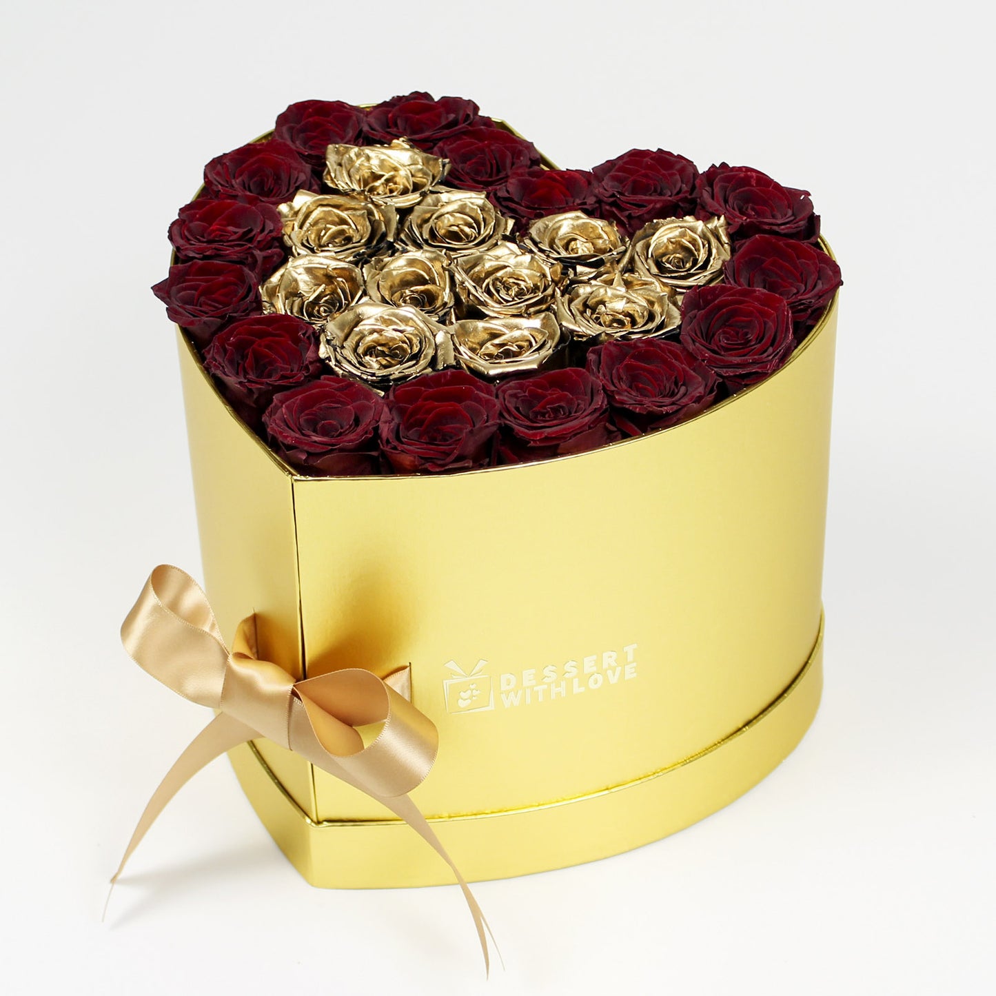 DUAL LAYER GOLD HEART BOX | DARK RED & GOLD ROSES