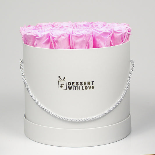 WHITE ROUND BOX | BRIGHT PINK ROSES