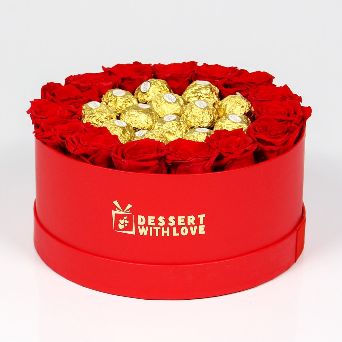 RED ROUND BOX | FERRERO ROCHER & RED ROSES