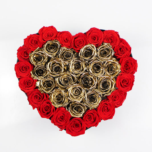 BLACK HEART BOX | RED & GOLD ROSES
