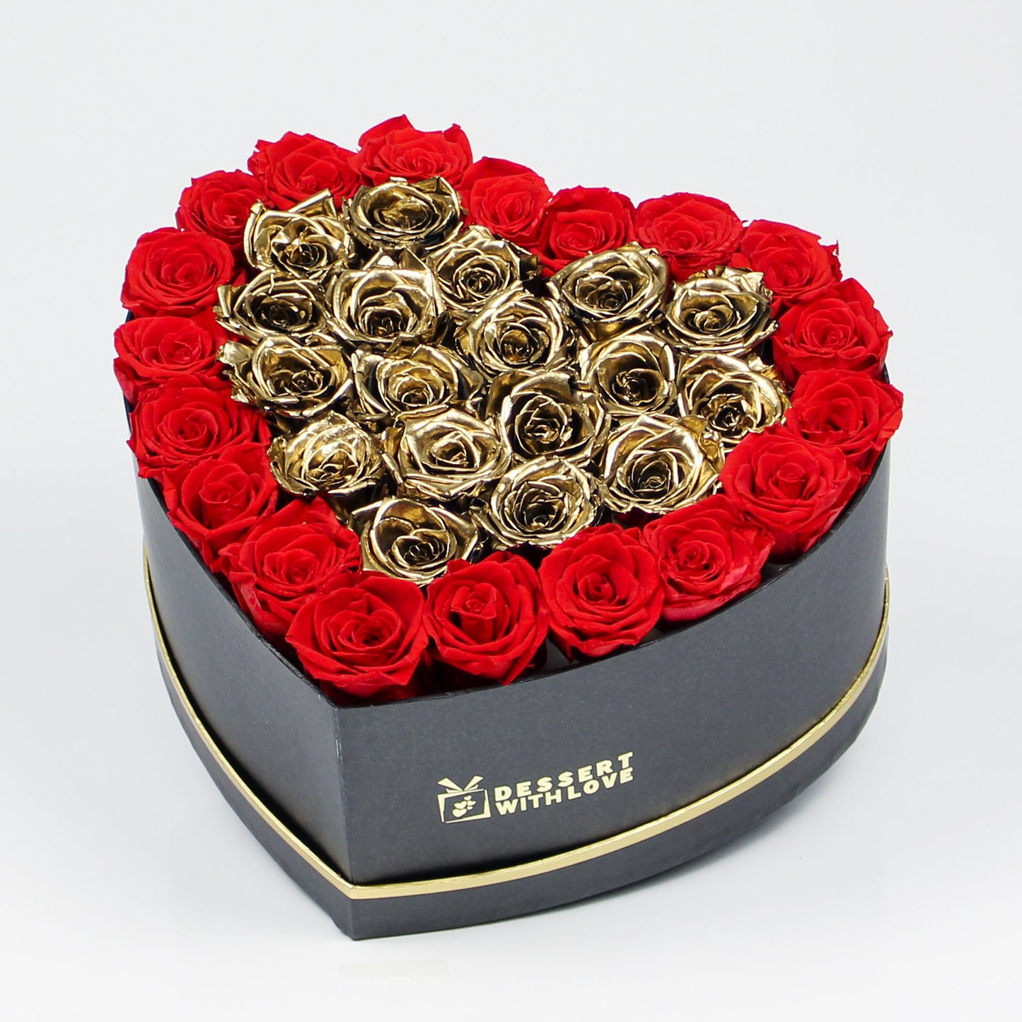 BLACK HEART BOX | RED & GOLD ROSES