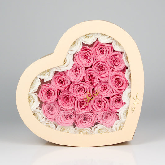 PINK HEART BOX | PINK & WHITE ROSES