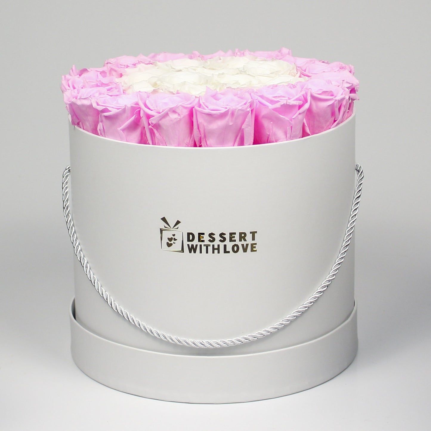 WHITE ROUND BOX | BRIGHT PINK & WHITE ROSES