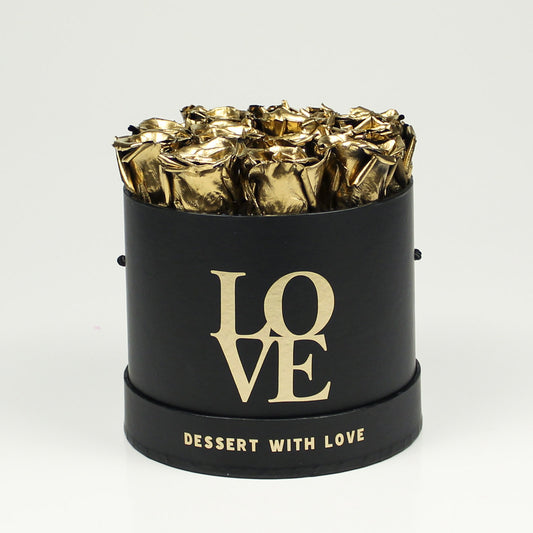 BLACK ROUND BOX | LOVE THEME | GOLD ROSES