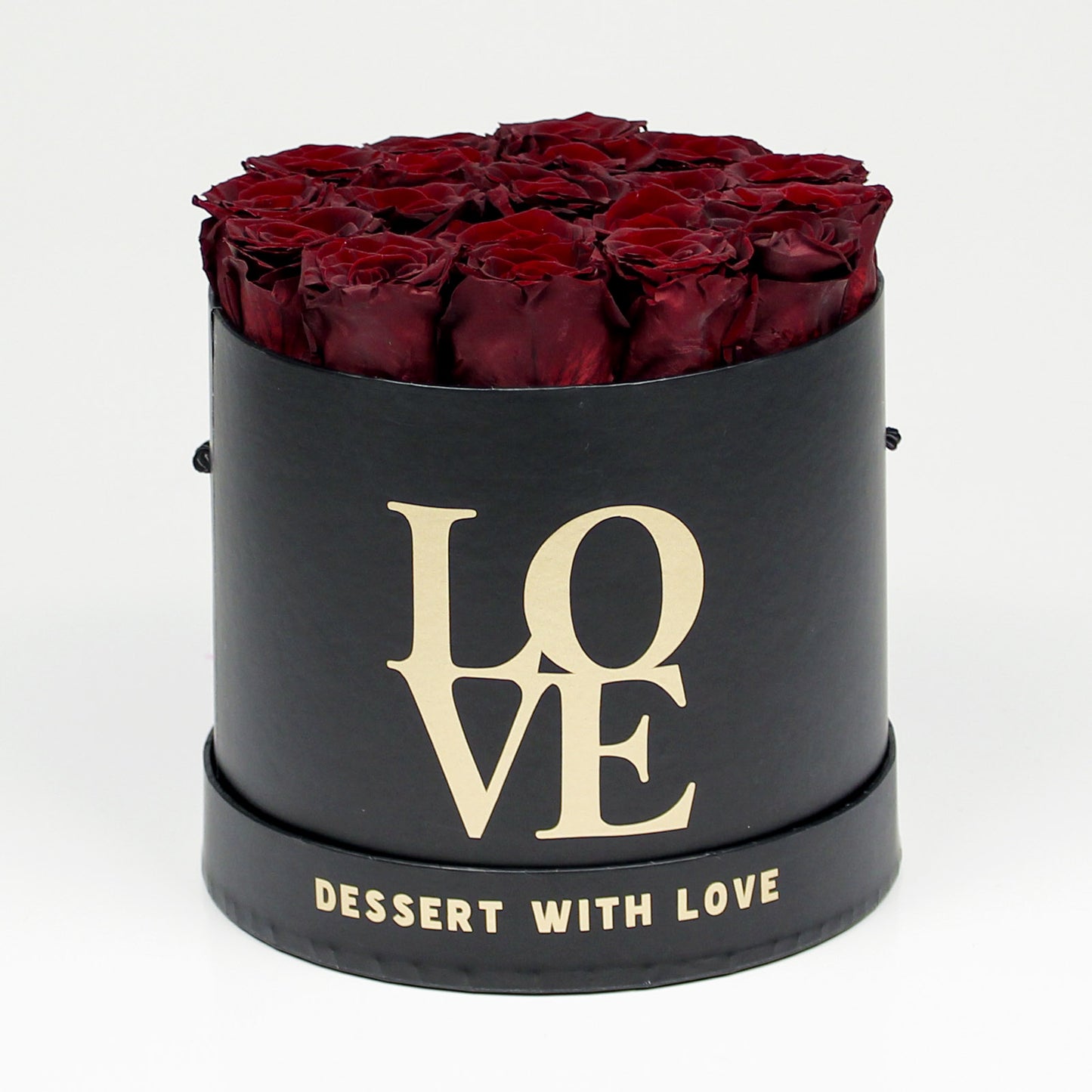 BLACK ROUND BOX | LOVE THEME | DARK RED ROSES